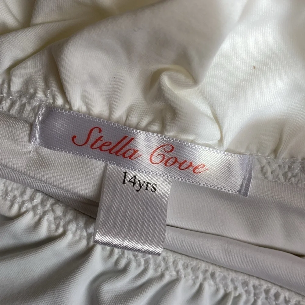 Stella Cove white off the shoulder pom pom swimsuit